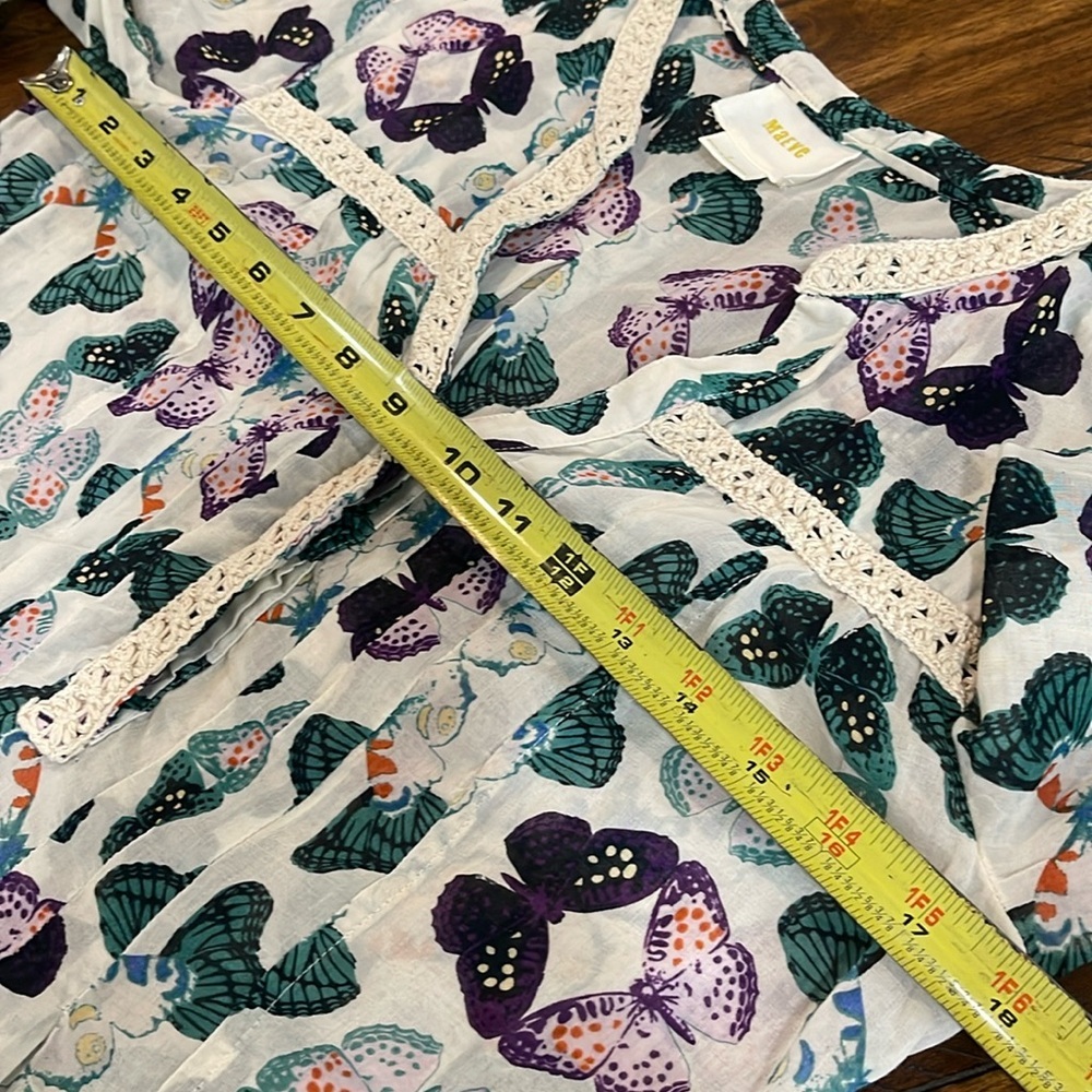 Anthropologie Maeve Abella Pintuck Butterfly Cotton Shirt Blouse Sz 2  XS - Picture 14 of 16